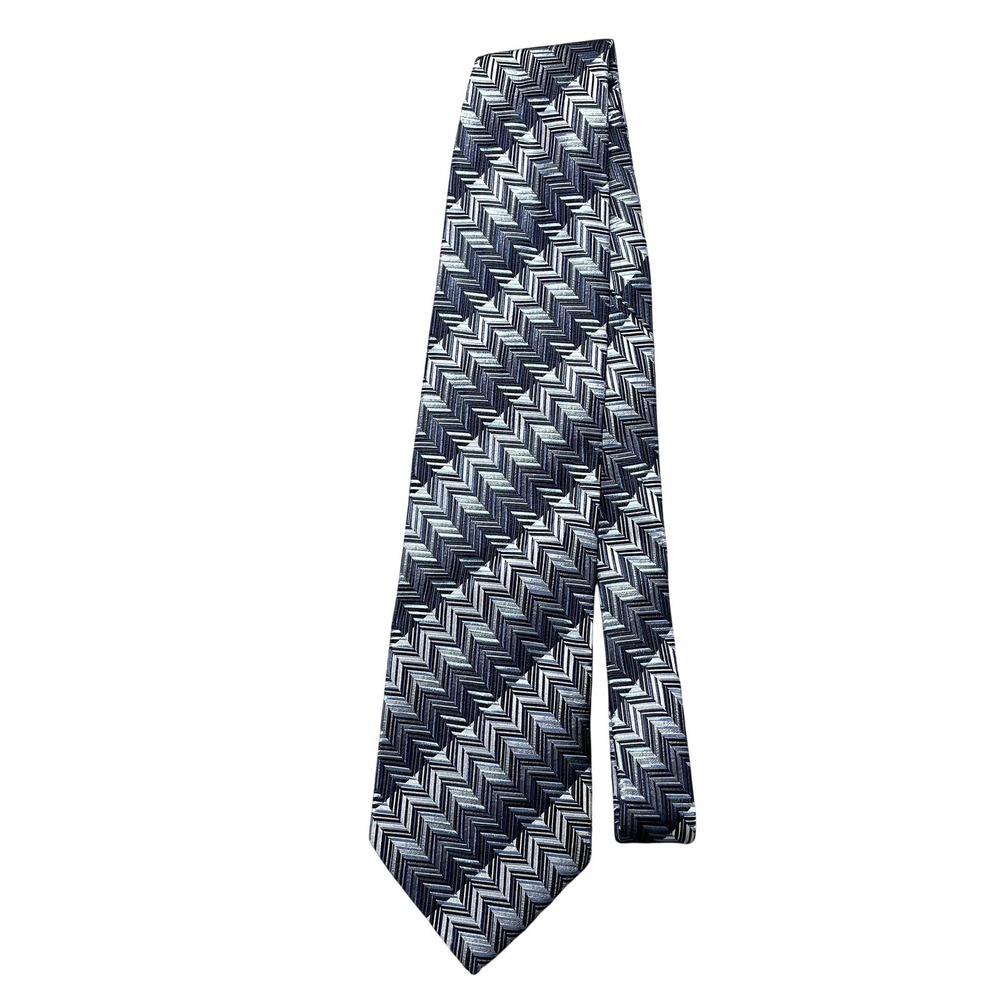 Pronto Uomo Tie Mens One Size Blue Herringbone Classic Woven Silk Necktie Italy